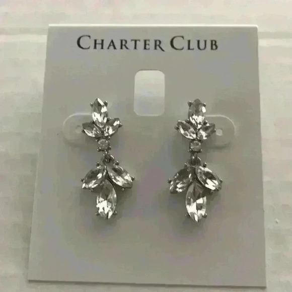 Charter Club new Silver Tone Crystal Drop Earrings - Picture 5 of 8